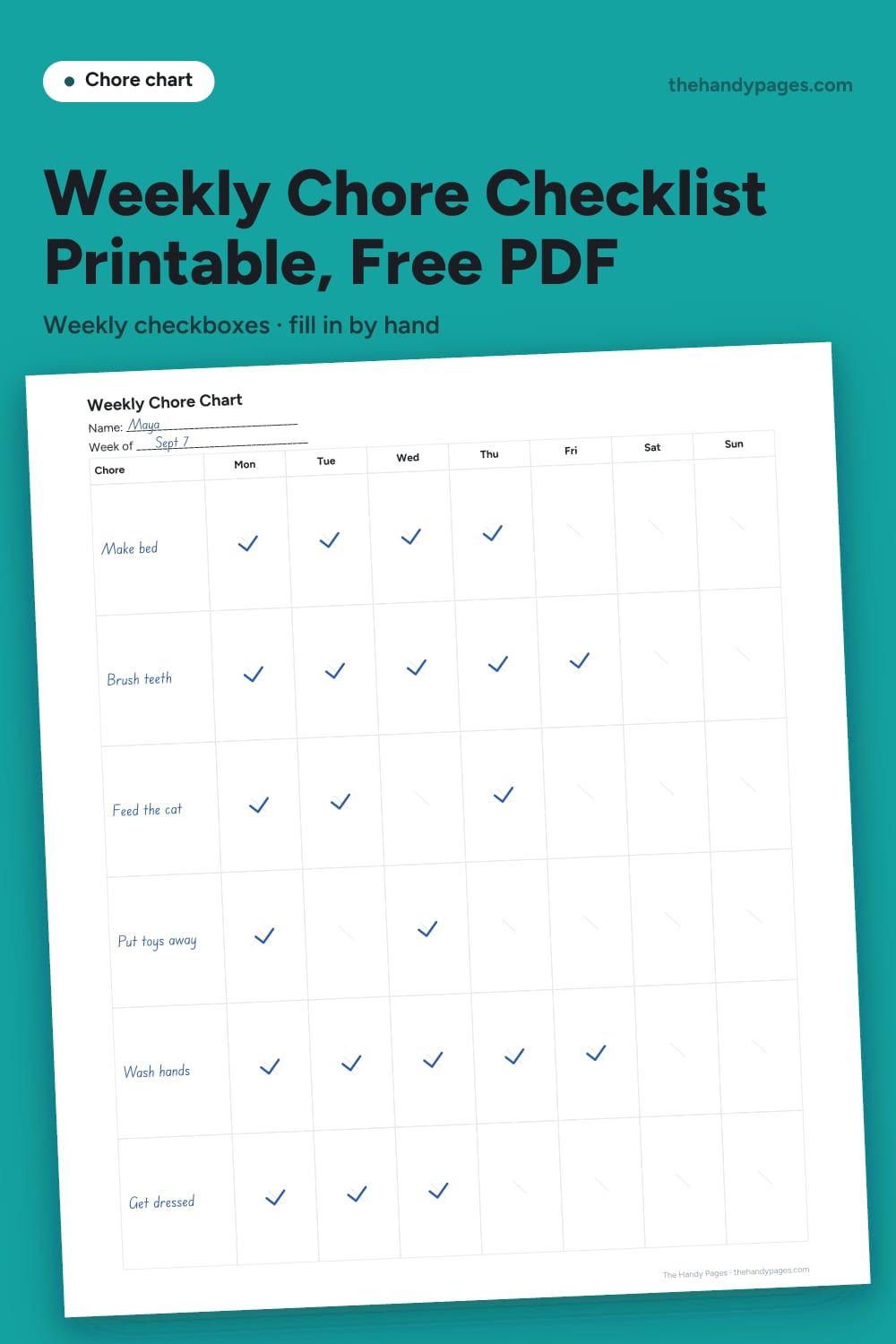 Weekly Chore Checklist Printable | The Handy Pages